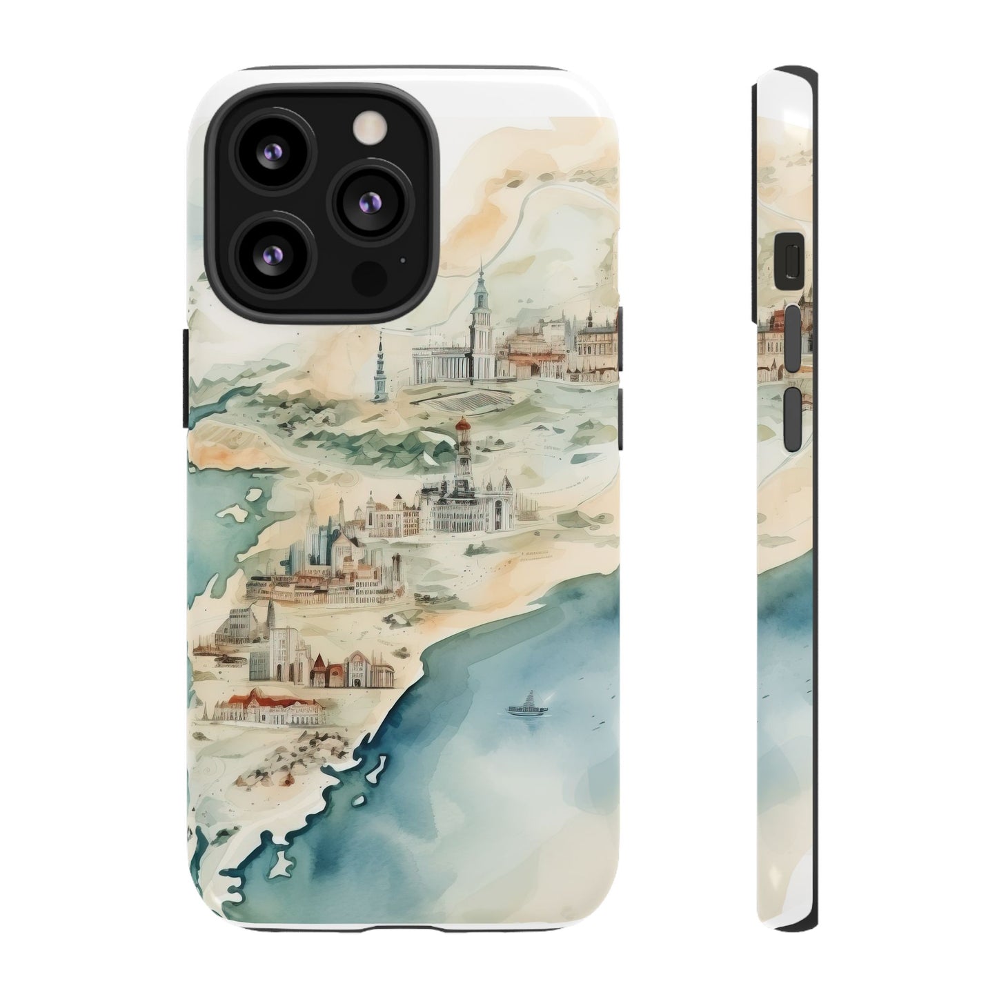 Hard Phone Case — Watercolor Fantasy Map Castle Design