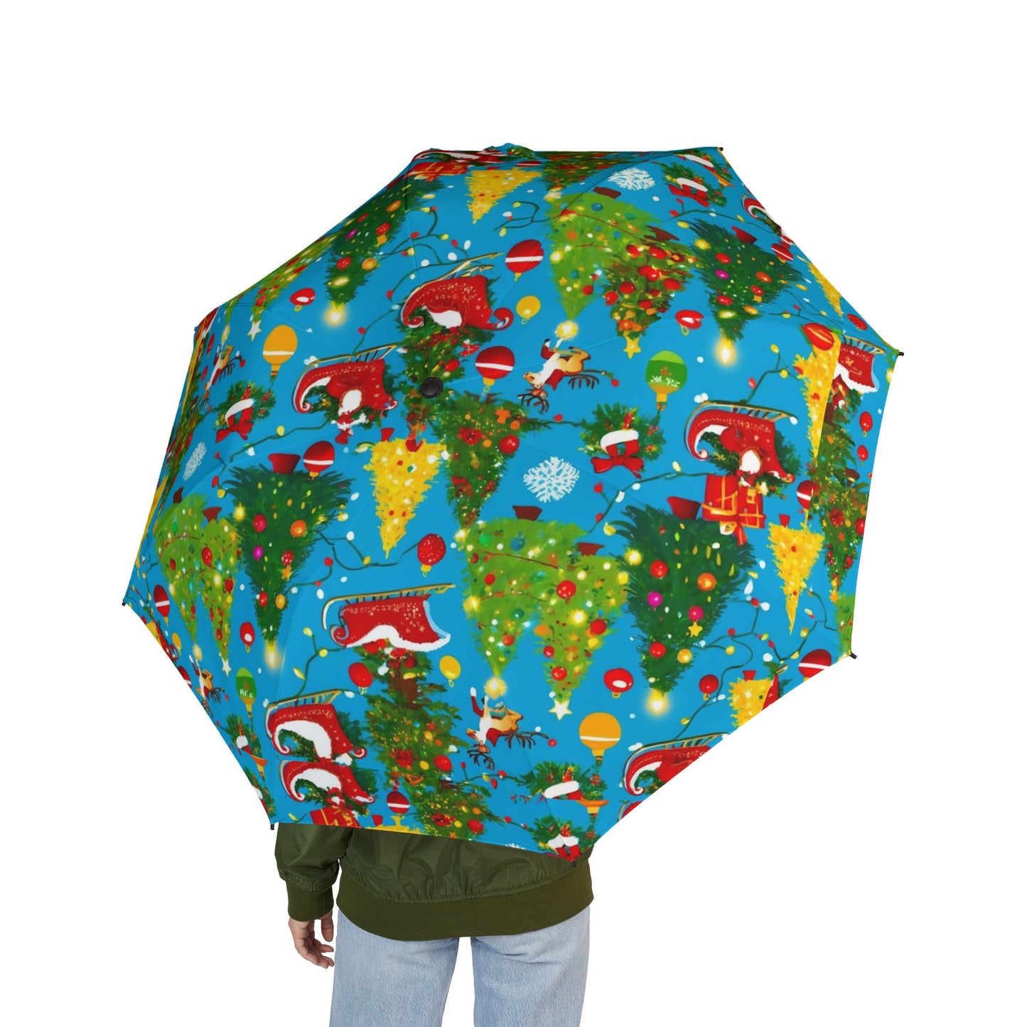 Festive Christmas Umbrella, Holiday Foldable Umbrella, Cute Rain Gear, Gift for Her, Waterproof Umbrella with Bow Design,Christmas holiday