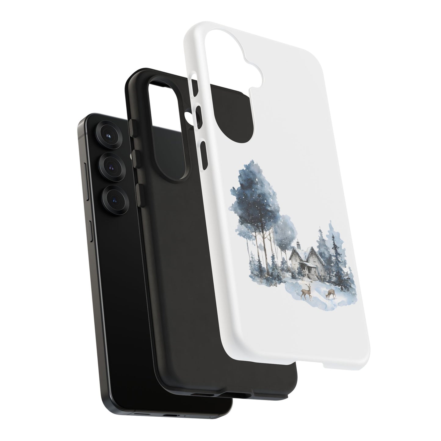 Nature-Inspired Tough Phone Case with Winter Cabin Design