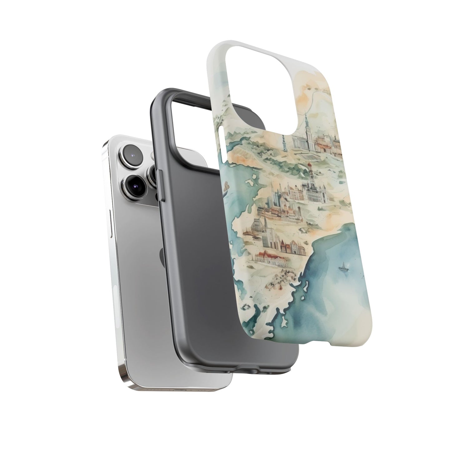 Hard Phone Case — Watercolor Fantasy Map Castle Design