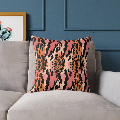 Leopard Print Square Pillow — Pink & Orange Animal Print Decorative Cushion