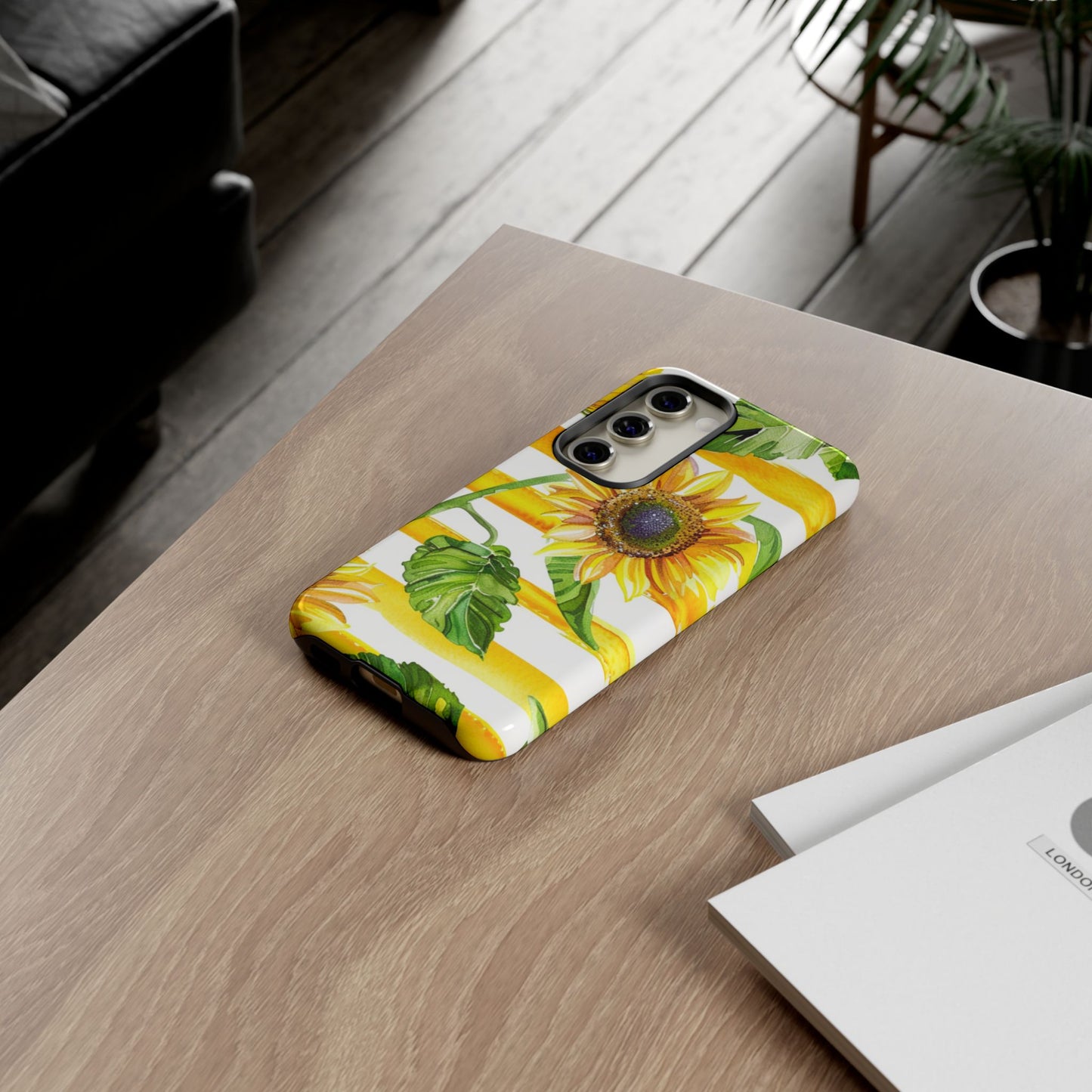 Sunflower Stripes Phone Case - Bright Floral Tough Case