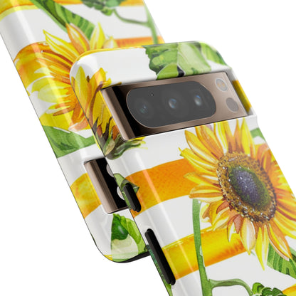Sunflower Stripes Phone Case - Bright Floral Tough Case