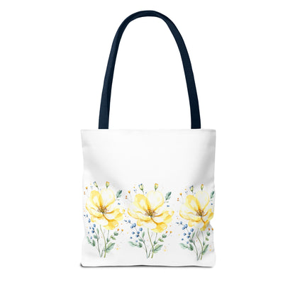 Floral Peony Tote Bag — Yellow Watercolor Flowers on White