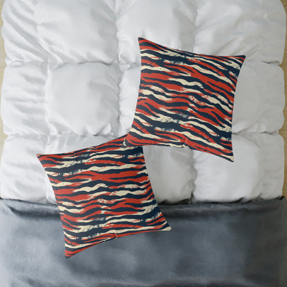 Red Navy Tiger Stripe Square Pillow - Bold Animal Print Decorative Cushion