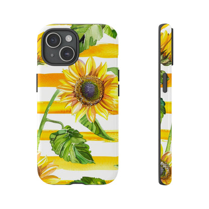 Sunflower Stripes Phone Case - Bright Floral Tough Case
