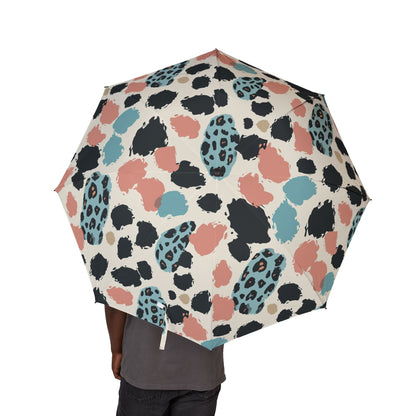 Compact Foldable Umbrella — Pastel Leopard Print Semi-Automatic Travel Umbrella