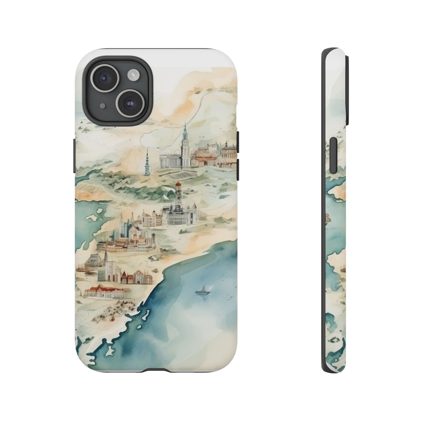 Hard Phone Case — Watercolor Fantasy Map Castle Design