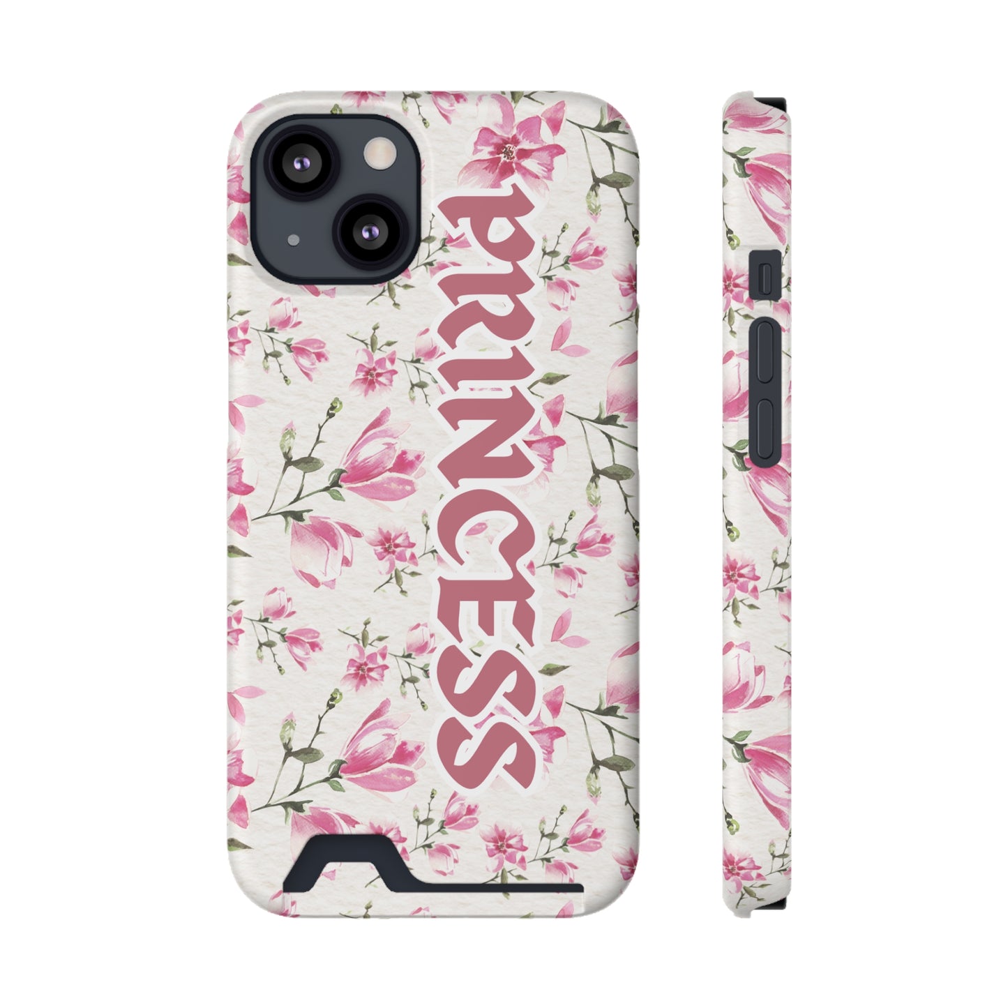 Chic Floral Phone Case with Card Holder for Princesses, Cute Floral Design, Gift for Her