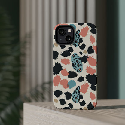 Leopard Splash Magnetic Impact Phone Case — Teal & Coral Animal Print
