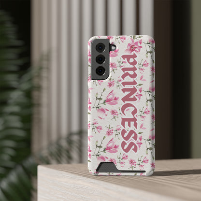 Chic Floral Phone Case with Card Holder for Princesses, Cute Floral Design, Gift for Her