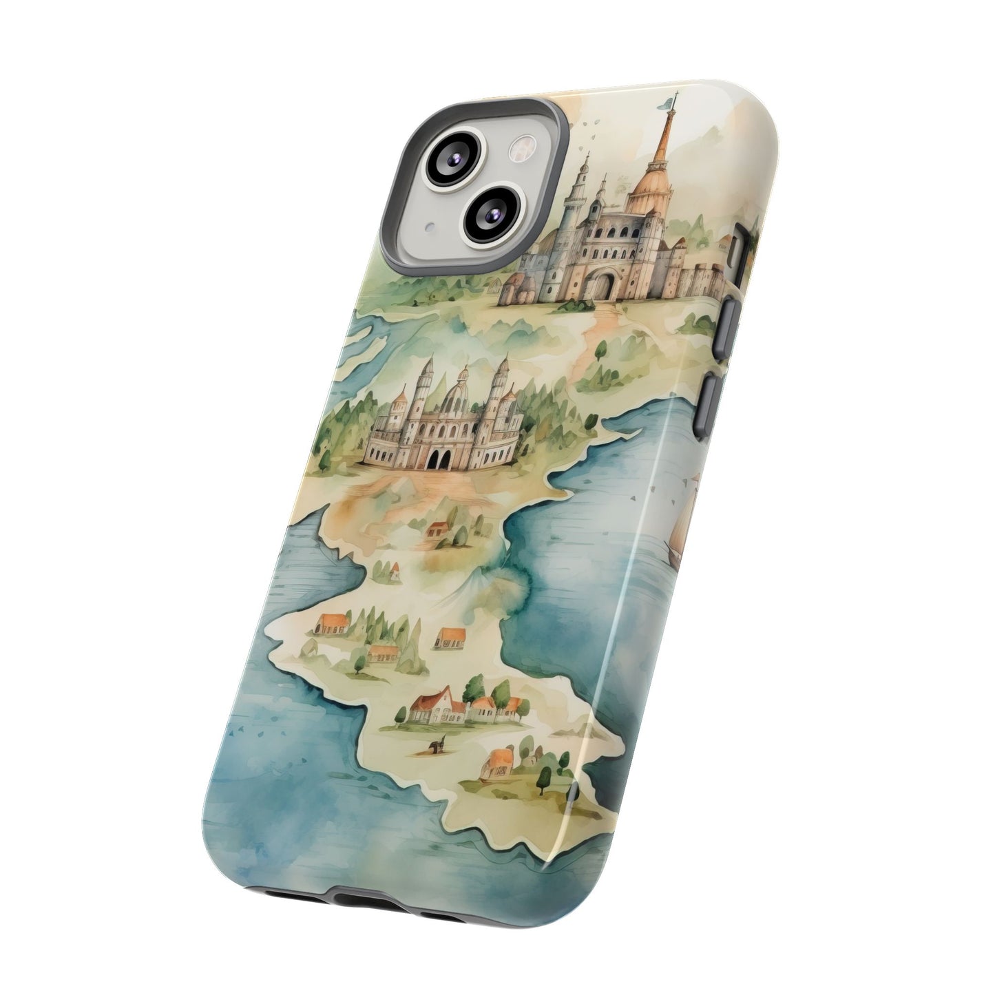 Hard Phone Case — Watercolor Fantasy Map Castle Design