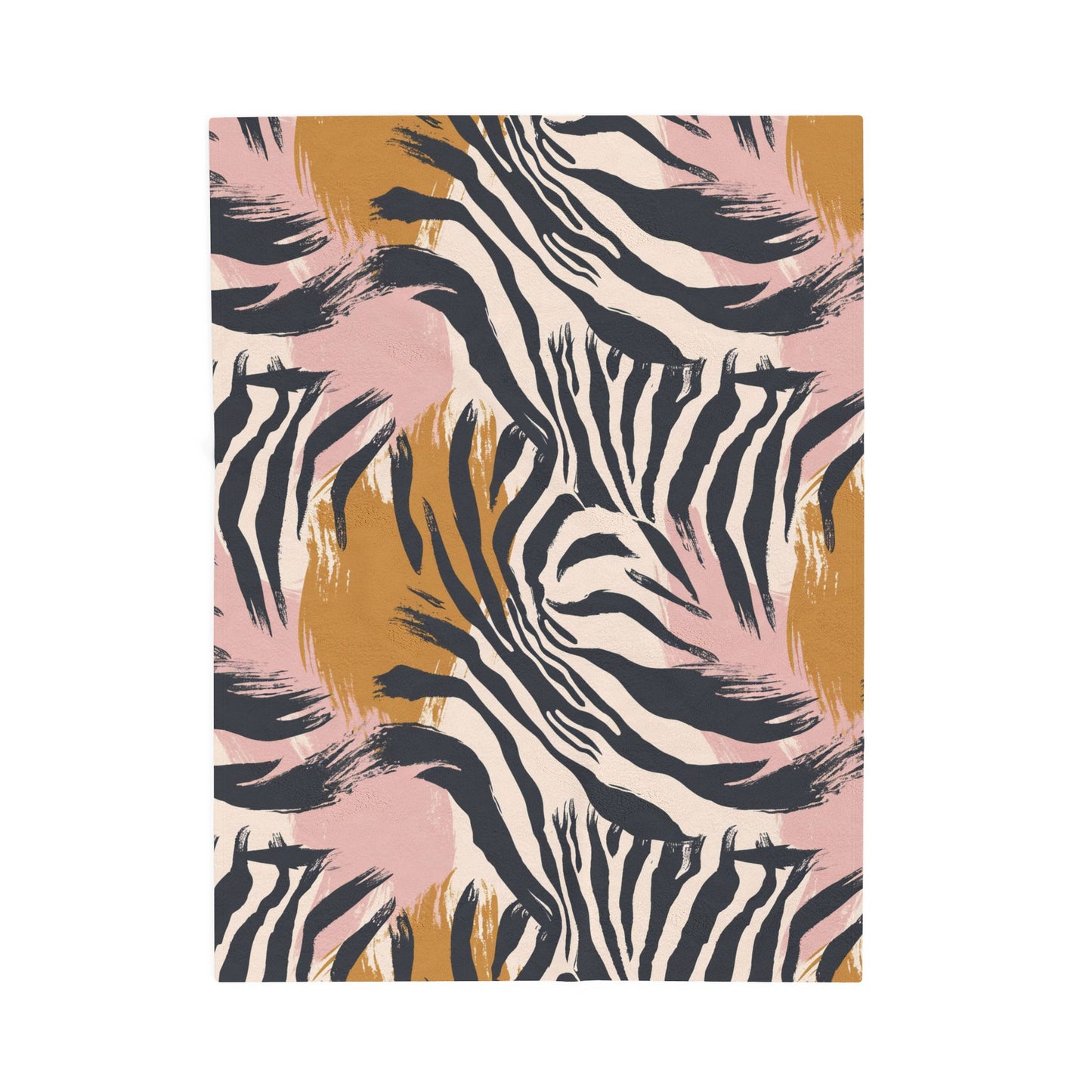 Velveteen Plush Blanket – Pink & Mustard Abstract Zebra Print Cozy Throw