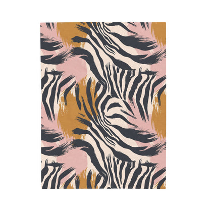 Velveteen Plush Blanket – Pink & Mustard Abstract Zebra Print Cozy Throw