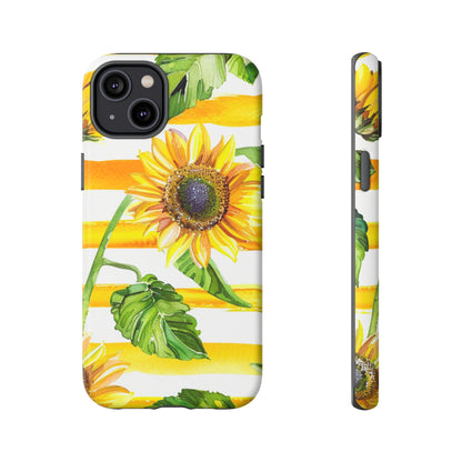 Sunflower Stripes Phone Case - Bright Floral Tough Case