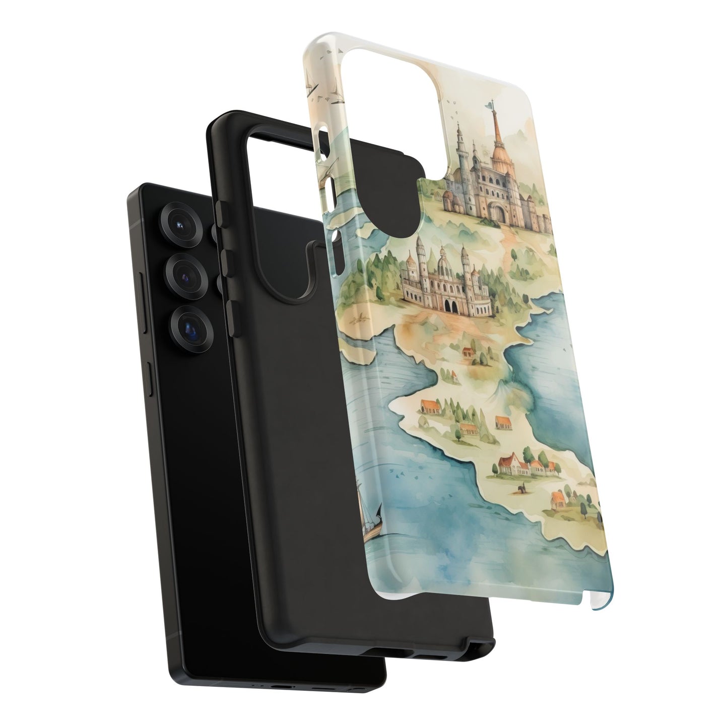 Hard Phone Case — Watercolor Fantasy Map Castle Design