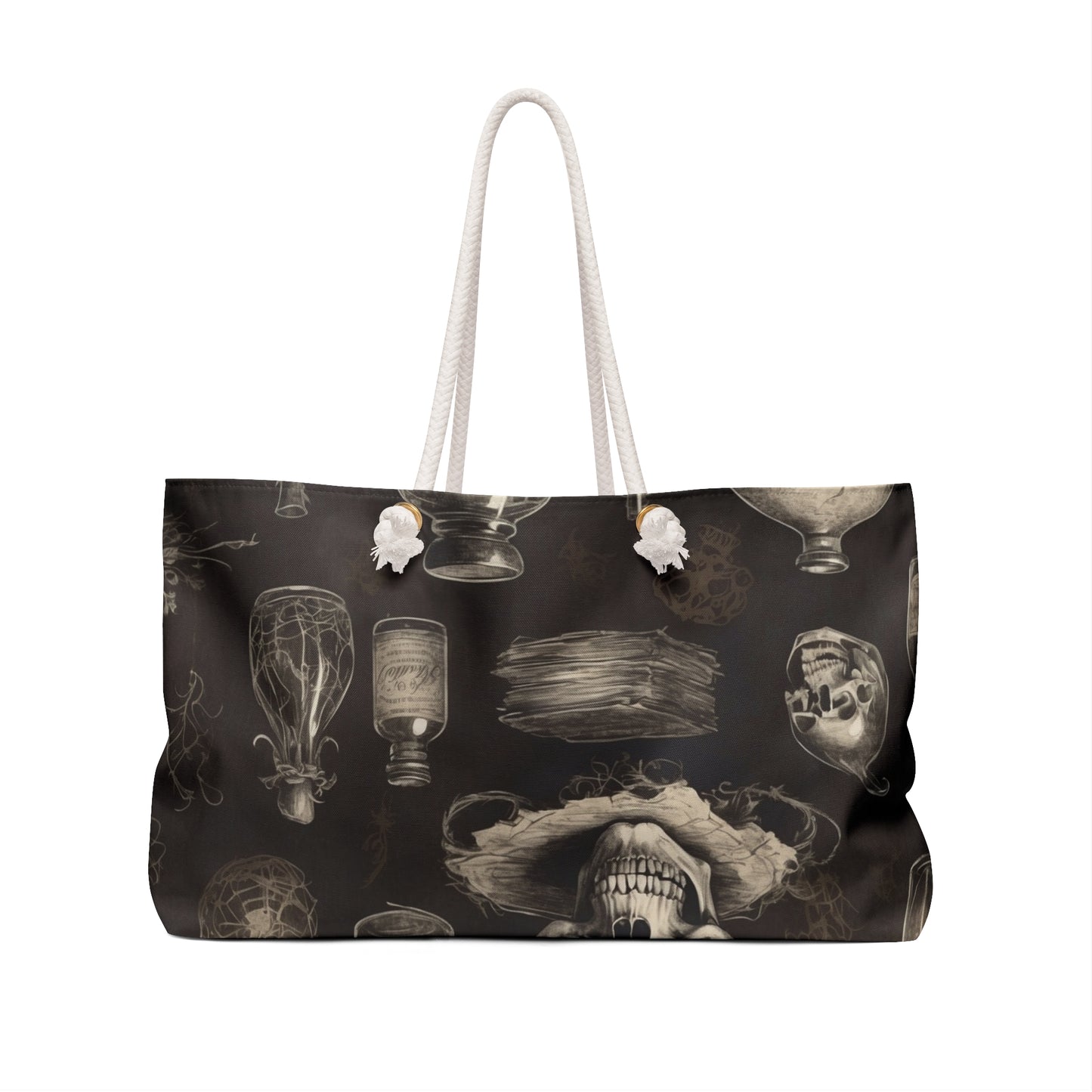 Gothic Weekender Bag with Skull Design, Tote for Travel, Gym, Beach, Gift for Halloween, Unique Boho Chic Style, Vintage Aesthetic