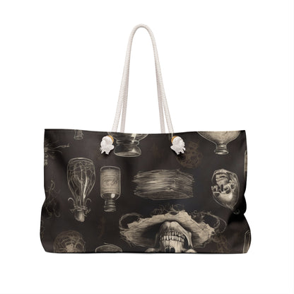Gothic Weekender Bag with Skull Design, Tote for Travel, Gym, Beach, Gift for Halloween, Unique Boho Chic Style, Vintage Aesthetic