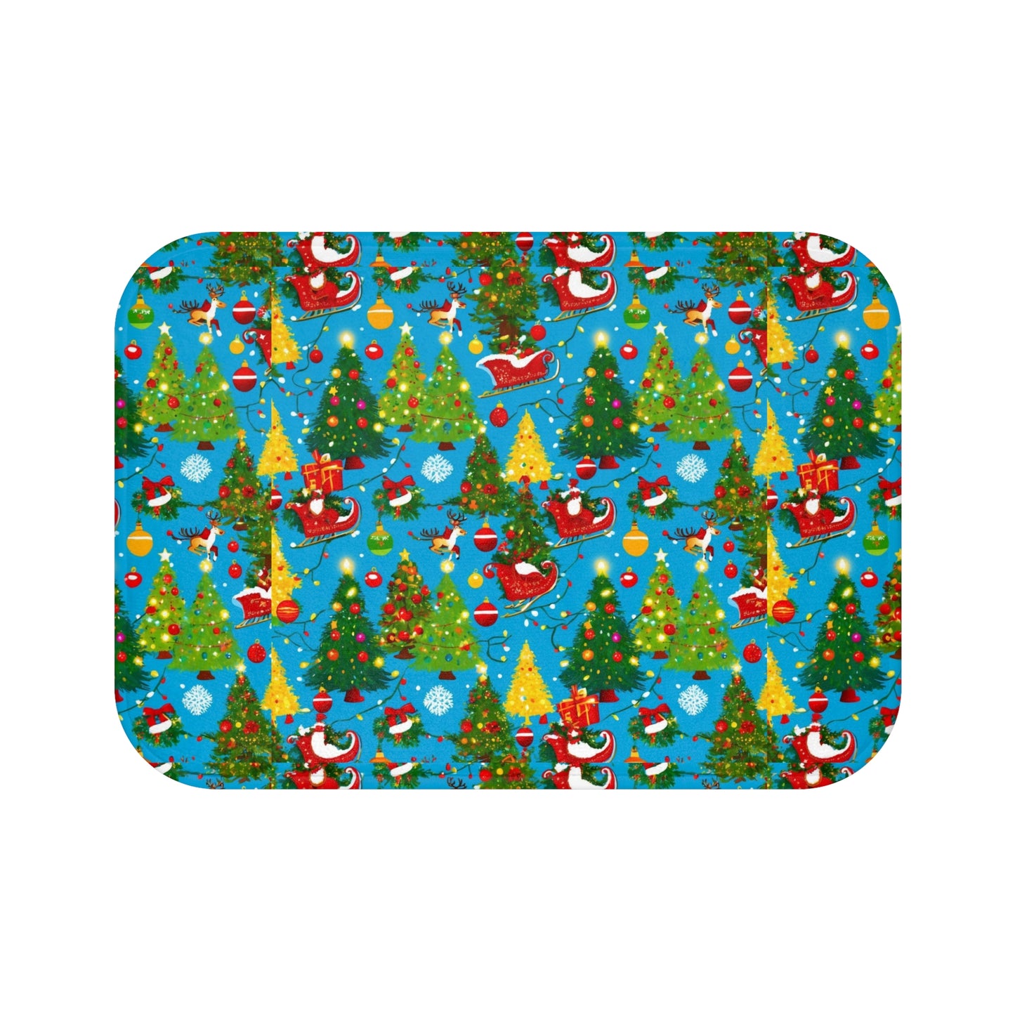 Christmas Bath Mat with Santa and Trees, Holiday Decor, Festive Bathroom Accessory, Gift for Her, Winter Holidays
