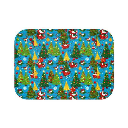 Christmas Bath Mat with Santa and Trees, Holiday Decor, Festive Bathroom Accessory, Gift for Her, Winter Holidays