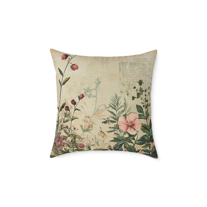 Botanical Floral Throw Pillow — Vintage Greenery Square Cushion