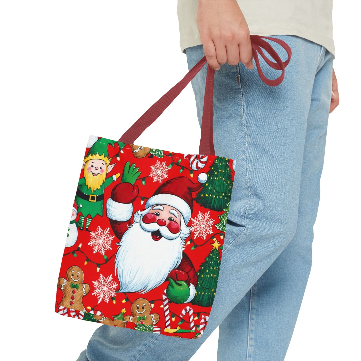Festive Santa Tote Bag, Christmas Gift Bag, Holiday Shopping Tote, Cute Santa Bag, Merry Christmas Tote