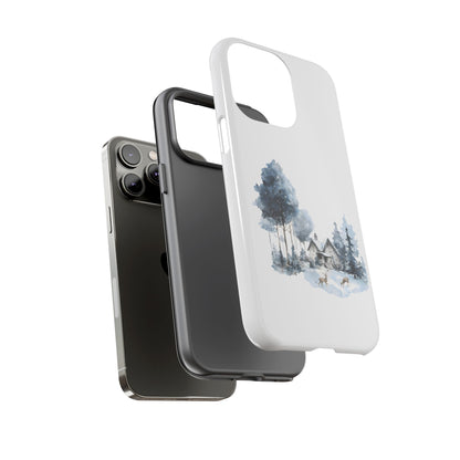 Nature-Inspired Tough Phone Case with Winter Cabin Design