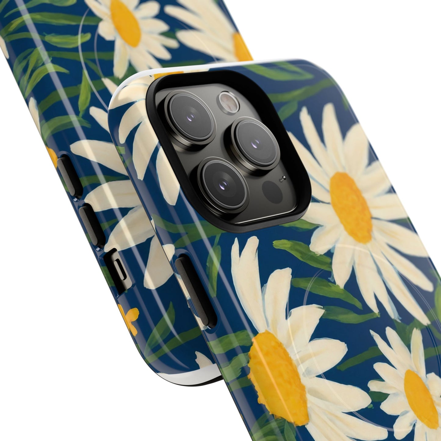 Daisy Floral IPhone Case-Tough Magnetic Cover ,Glossy Finish ,Retro Botanical Flower  Design.