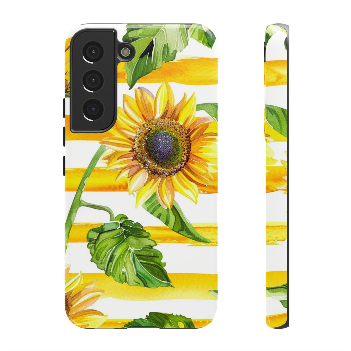 Sunflower Stripes Phone Case - Bright Floral Tough Case