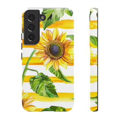 Sunflower Stripes Phone Case - Bright Floral Tough Case