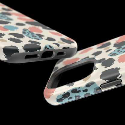 Leopard Splash Magnetic Impact Phone Case — Teal & Coral Animal Print