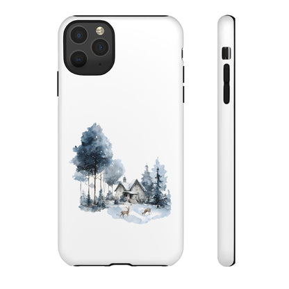 Nature-Inspired Tough Phone Case with Winter Cabin Design