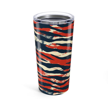 20oz Tumbler — Red, Navy & Cream Tiger Stripe Insulated Travel Cup