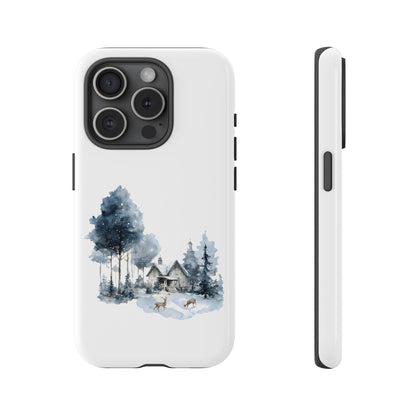 Nature-Inspired Tough Phone Case with Winter Cabin Design