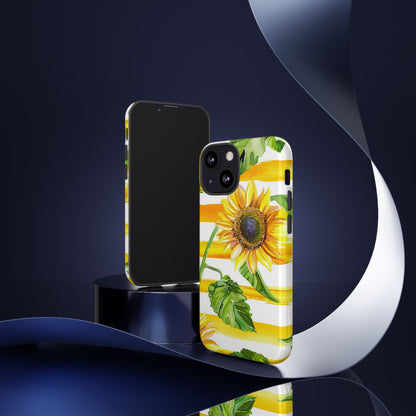 Sunflower Stripes Phone Case - Bright Floral Tough Case