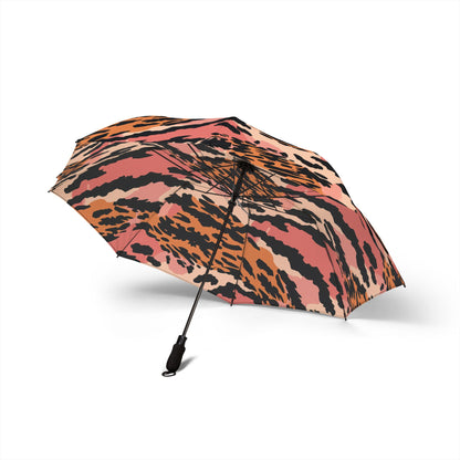 Leopard Print Foldable Umbrella — Compact Semi-Automatic Rain Shield,Africa pattern