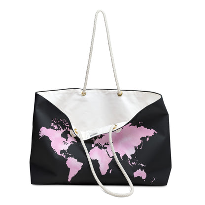Pink Watercolor World Map Weekender Bag — Travel Tote