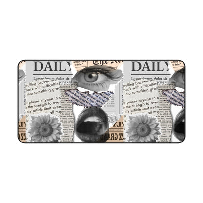Stylish Desk Mat with Newspaper and Floral Design, Ideal for Home Office, Gifts, Desk Accessories, Office Decor, Unique Workspaces