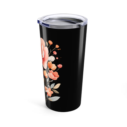 20oz Floral Tumbler — Pink Peony on Black, Insulated Travel Cup,A Perfect Gift For Girls