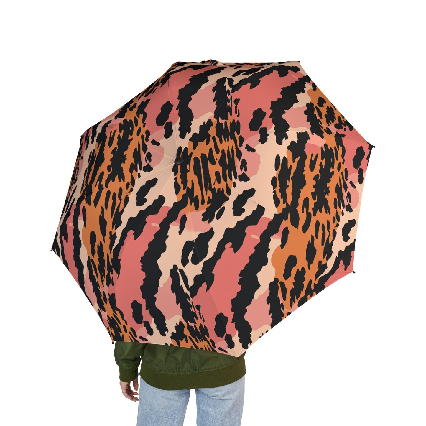 Leopard Print Foldable Umbrella — Compact Semi-Automatic Rain Shield,Africa pattern