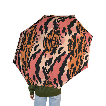 Leopard Print Foldable Umbrella — Compact Semi-Automatic Rain Shield,Africa pattern
