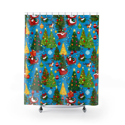 Festive Christmas Shower Curtain | Holiday Decor, Santa, Trees, Winter Wonderland, Bathroom Accessory