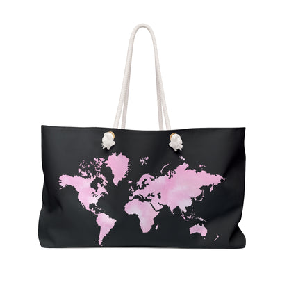 Pink Watercolor World Map Weekender Bag — Travel Tote