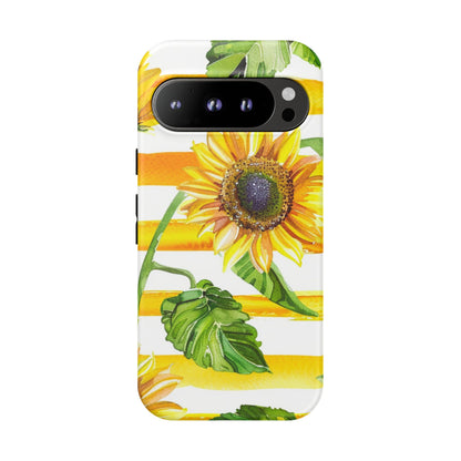 Sunflower Stripes Phone Case - Bright Floral Tough Case