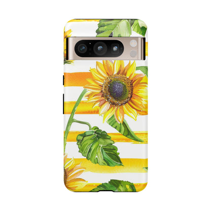 Sunflower Stripes Phone Case - Bright Floral Tough Case