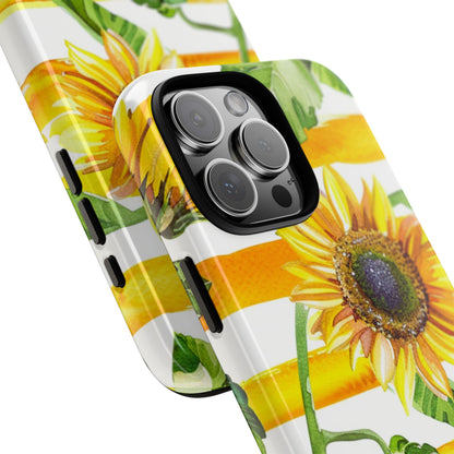 Sunflower Stripes Phone Case - Bright Floral Tough Case