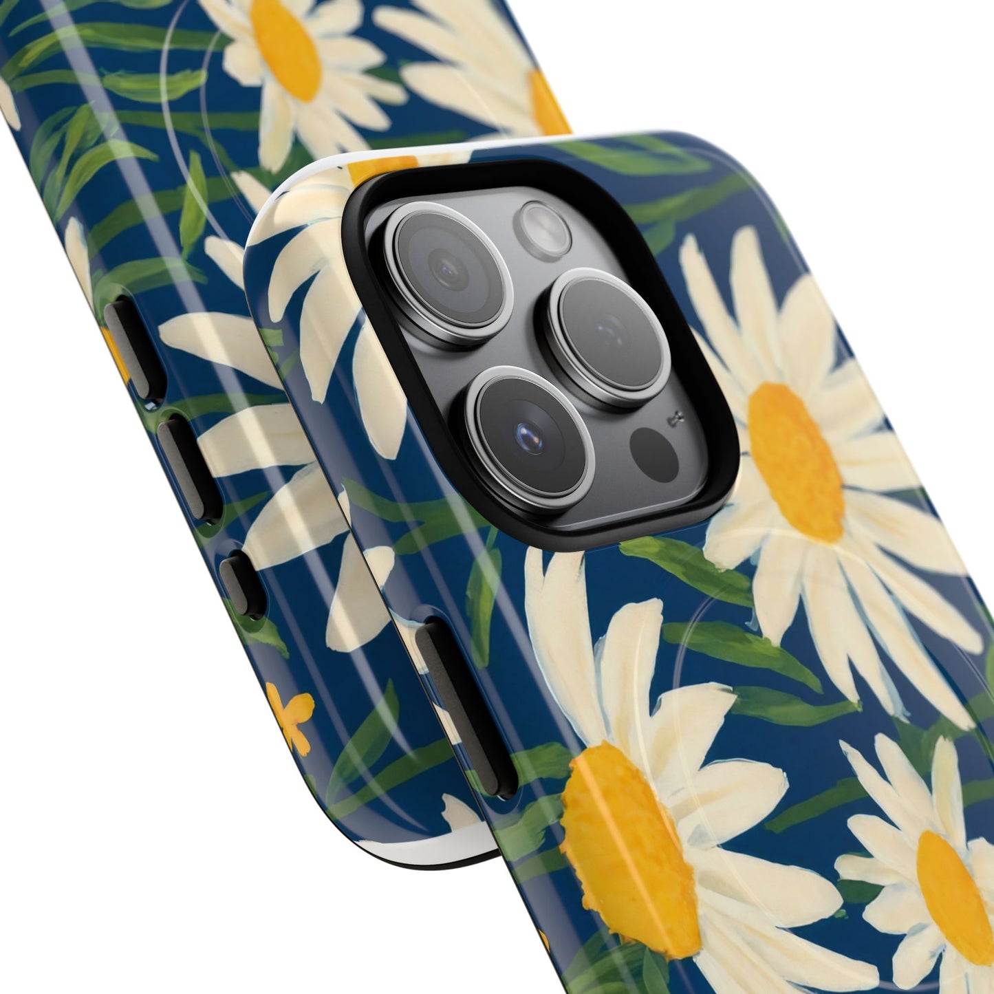 Daisy Floral IPhone Case-Tough Magnetic Cover ,Glossy Finish ,Retro Botanical Flower  Design.