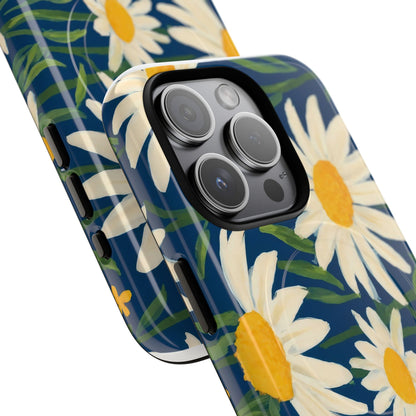 Daisy Floral IPhone Case-Tough Magnetic Cover ,Glossy Finish ,Retro Botanical Flower  Design.