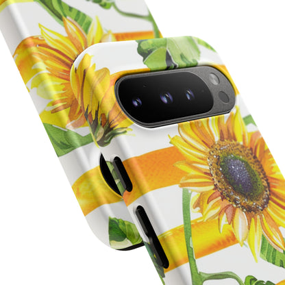 Sunflower Stripes Phone Case - Bright Floral Tough Case