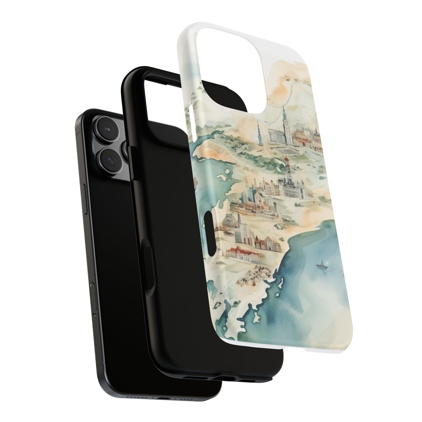 Hard Phone Case — Watercolor Fantasy Map Castle Design